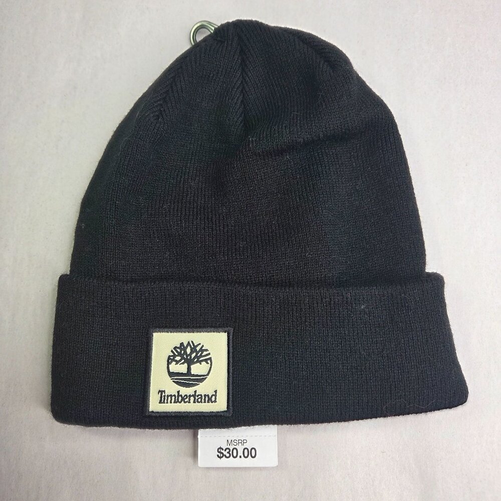 NWT Timberland Women's Classic Tonal Patch Cuffed Beanie - Black